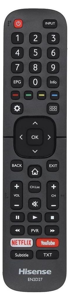 A remote control for a Hisense TV.