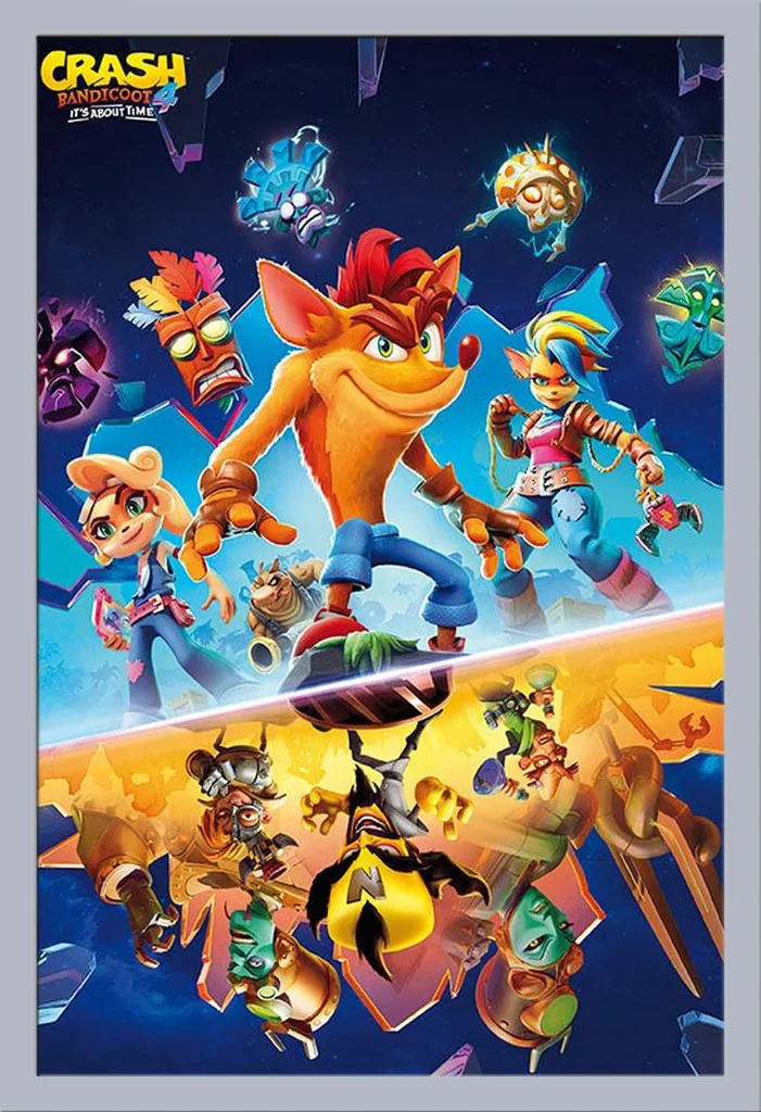 Maxi Poster Crash Bandicoot 4 + Cornice Argento Shinsuke 61x91.5