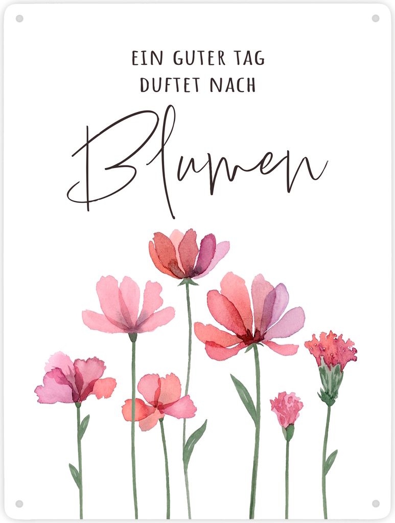 Aquarell Blumen Metallschild XXL in 28x38 cm mit Spruch Ein guter Tag duftet