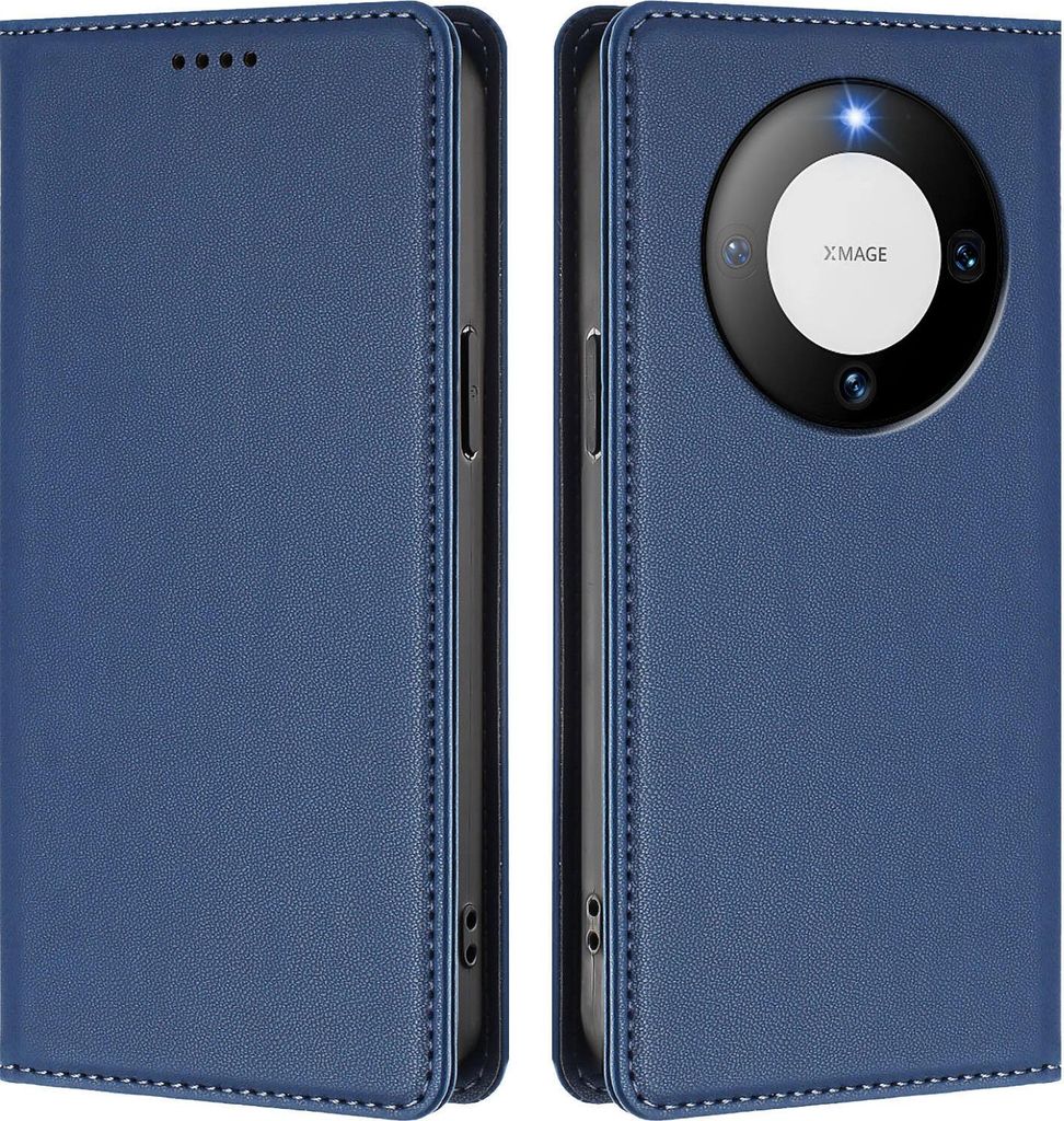 Handyhülle für Huawei Mate 60 Pro/Mate 60 Pro+, Kunstleder Klapphülle Stoßfeste Magnetische Hülle mit Ständer Dunkelblau