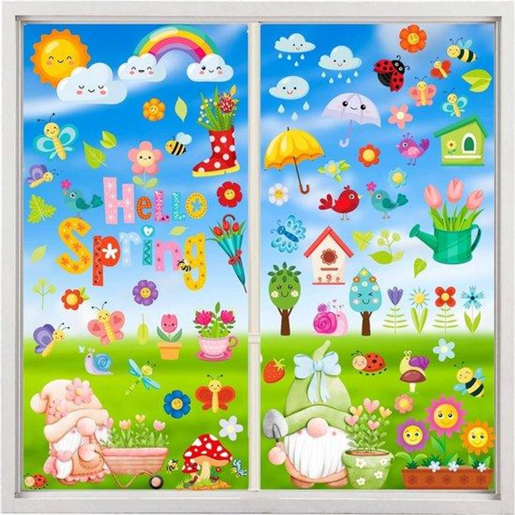 Selfklebende Fenstersticker mit Feder, 115 Stück Fensterfolie mit Blumen und Tieren, wiederholbarer doppelseitiger Fenstersticker, antiblockierend...