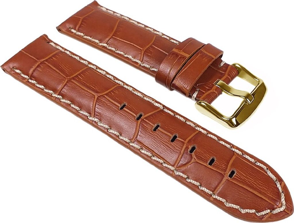 Eulit Guinea Chrono Uhrenarmband Leder braun Kroko-Optik Kontrastnaht, Stegbreite:22mm