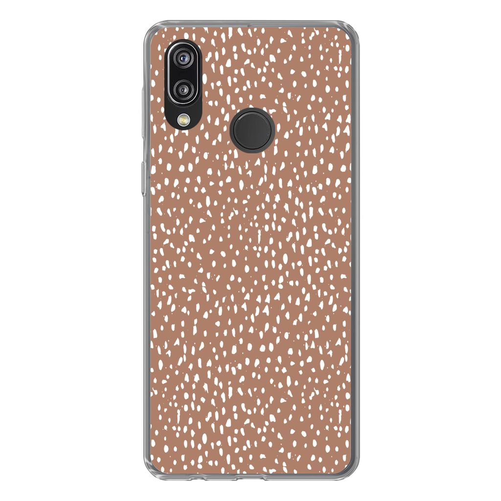 MuchoWow Handyhülle Schutzhülle Hülle für Huawei P20 Lite (2020) Polka dots - Weiß - Braun Silikon Softcase Handy Hülle - Kartenhalter