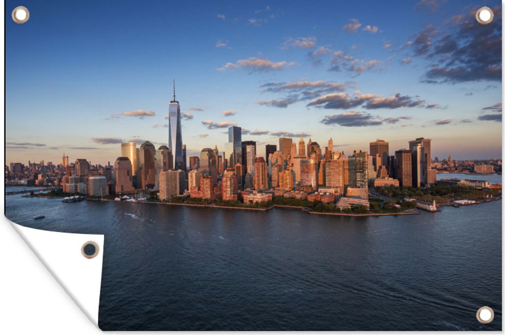 MuchoWow 90x60 cm Outdoor-Poster Gartendeko Sichtschutz Garten Poster für den Garten New York - Skyline - Boot