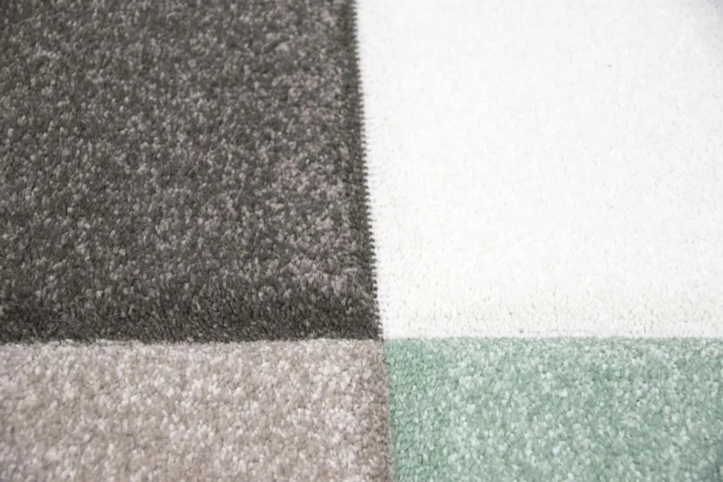 Grand tapis de passage moderne à carreaux pastels vert et crème 80x300 - 5