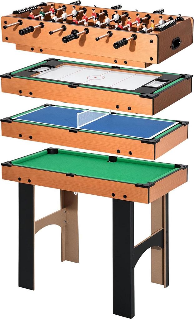 HOMCOM 4-in-1 Multispieltisch mit Tischfußball Tischhockey Tischtennis Billard