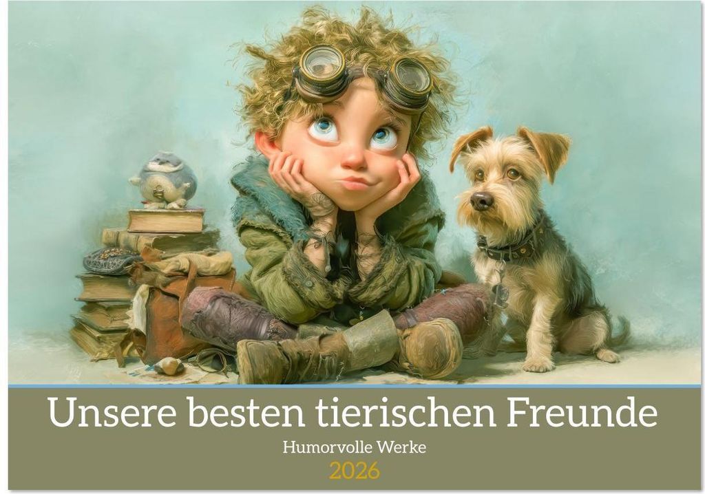 Unsere besten tierischen Freunde - Humorvolle Werke (Wandkalender 2026 DIN A3 quer), CALVENDO Monatskalender