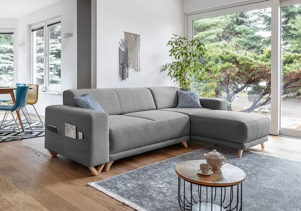 MIUFORM Classy Sophie - Ecksofa mit Bettfunktion und Bettkasten - 260x165cm - Dunkelgrau - seitenverkehrt montierbar - Schlafsofa Couch