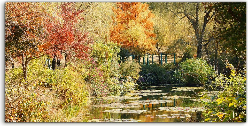 Coloray Canvas 100x50 Wandbild Leinwand Bilder Landschaft Fluss Herbst November Acer