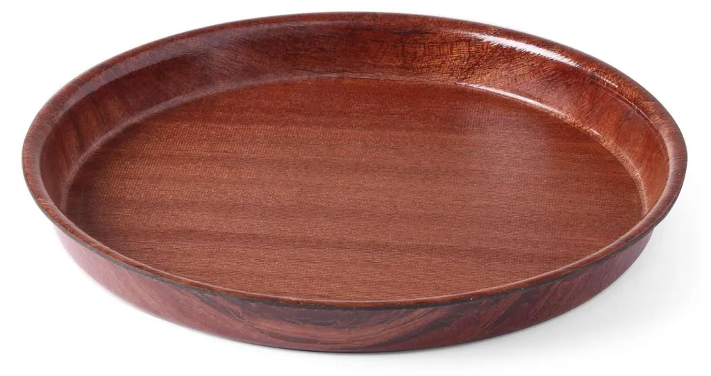 Plateau de service rond aspect acajou 36cm pour bar et restaurant