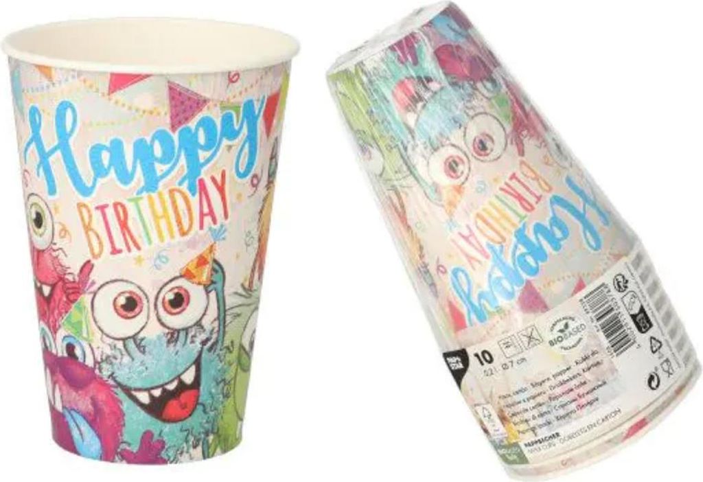 Papstar Pappbecher Trinkbecher 200ml Funny Monsters 10 Stück