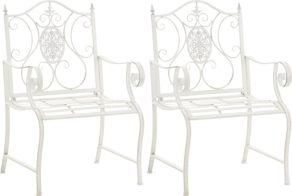 CLP 2er Set Gartenstühle Punjab mit Armlehnen antik weiß Produktbild 