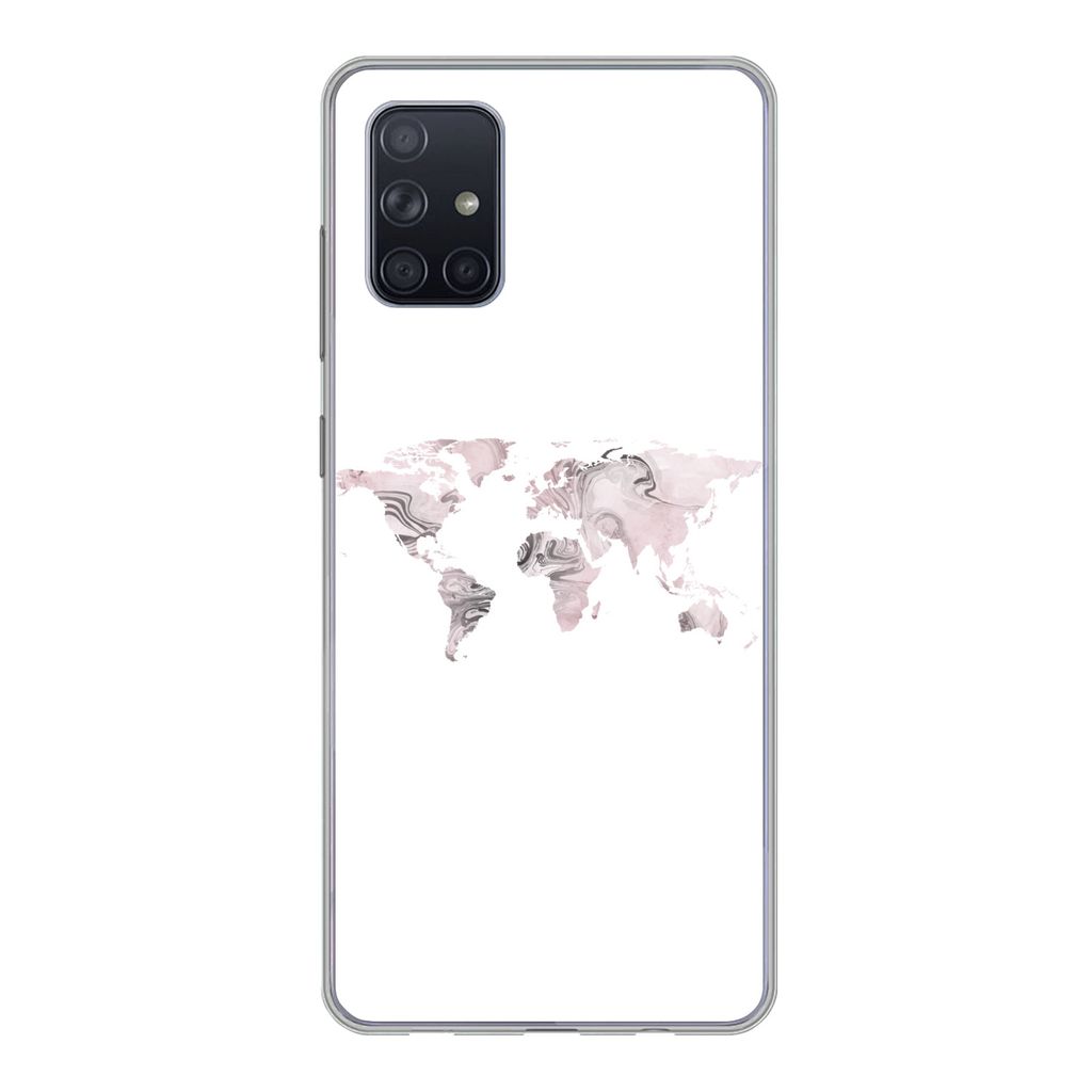 MuchoWow Handyhülle Schutzhülle Hülle für Samsung Galaxy A51 Weltkarte - Marmor - Grau Silikon Softcase Handy Hülle - Schutzabdeckung