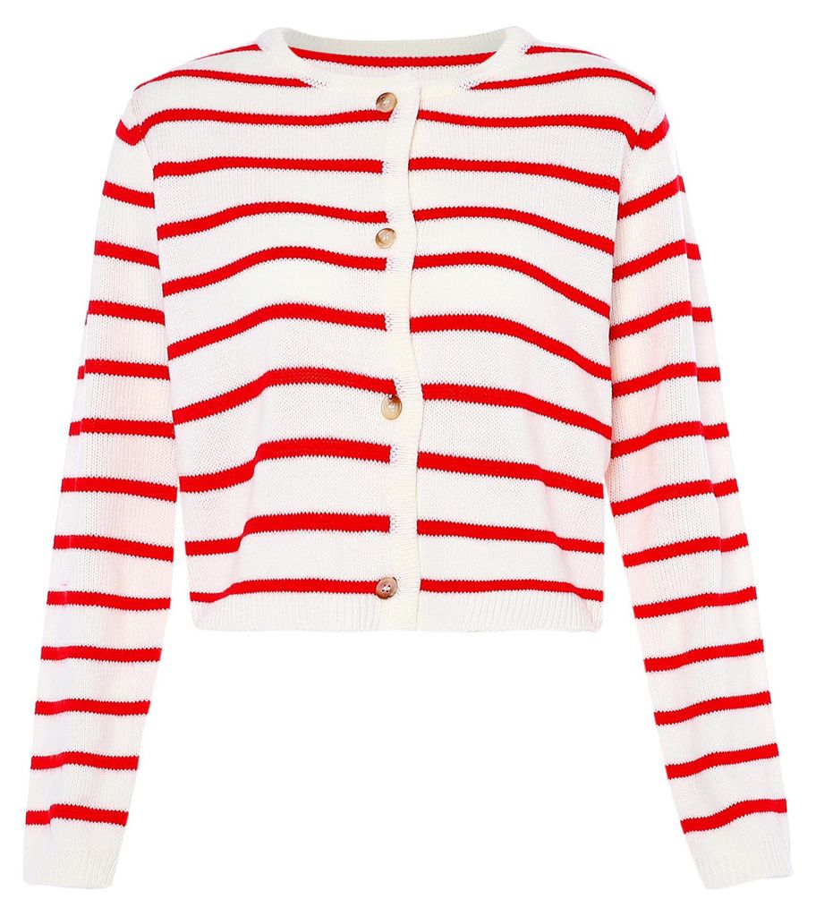 Kawai Damen Cardigan - weiß-rote Streifen, XS/S