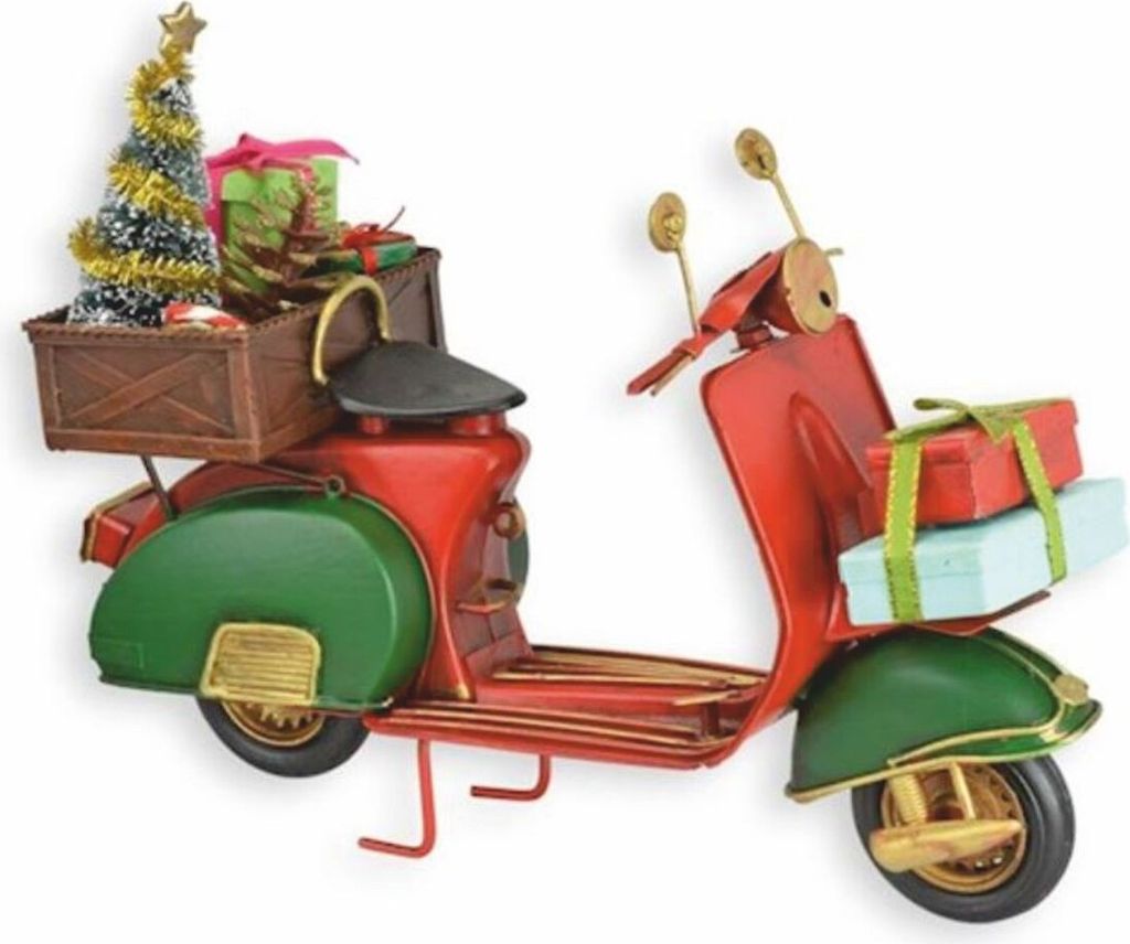 Casa Padrino Deko Blech Weihnachts Roller Rot / Grün / Gold 28 cm - Weihnachts Deko