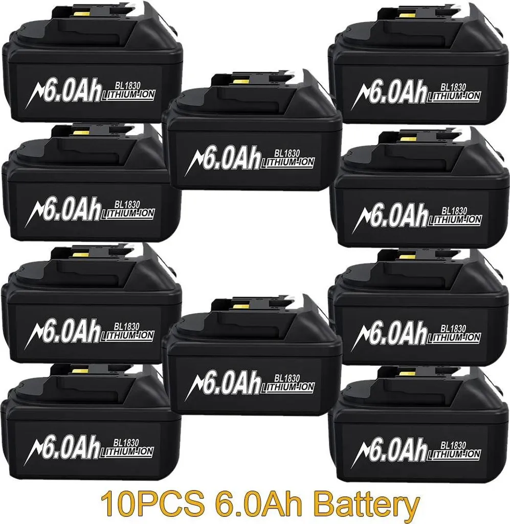 Batterie 18V pour outillage électroportatif - Kit 10x 6,0Ah compatible BL1830