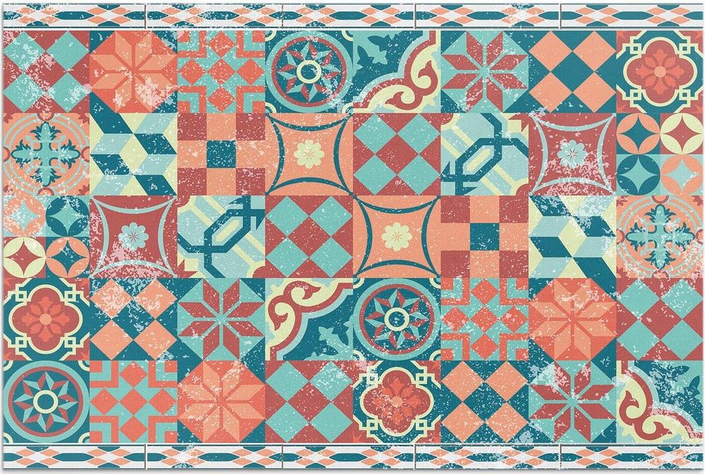 Portugiesische retro abgenutzte fliesen – Vinylteppich – 120x180 cm – Outdoor Teppich – Terrasse – Wetterfest – Modern