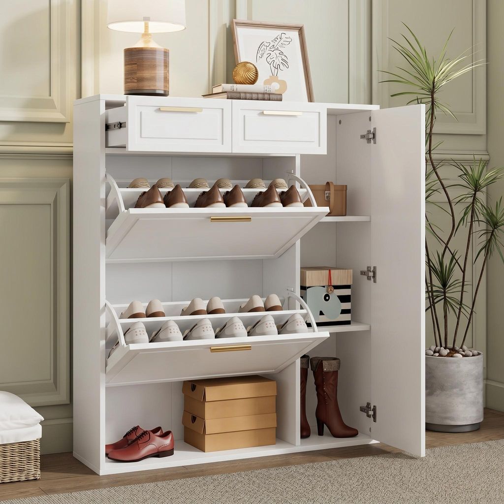 Nowoczesna szafka na buty – 95 x 24 x 107,5 cm, biała – Zdjęcie produktu 