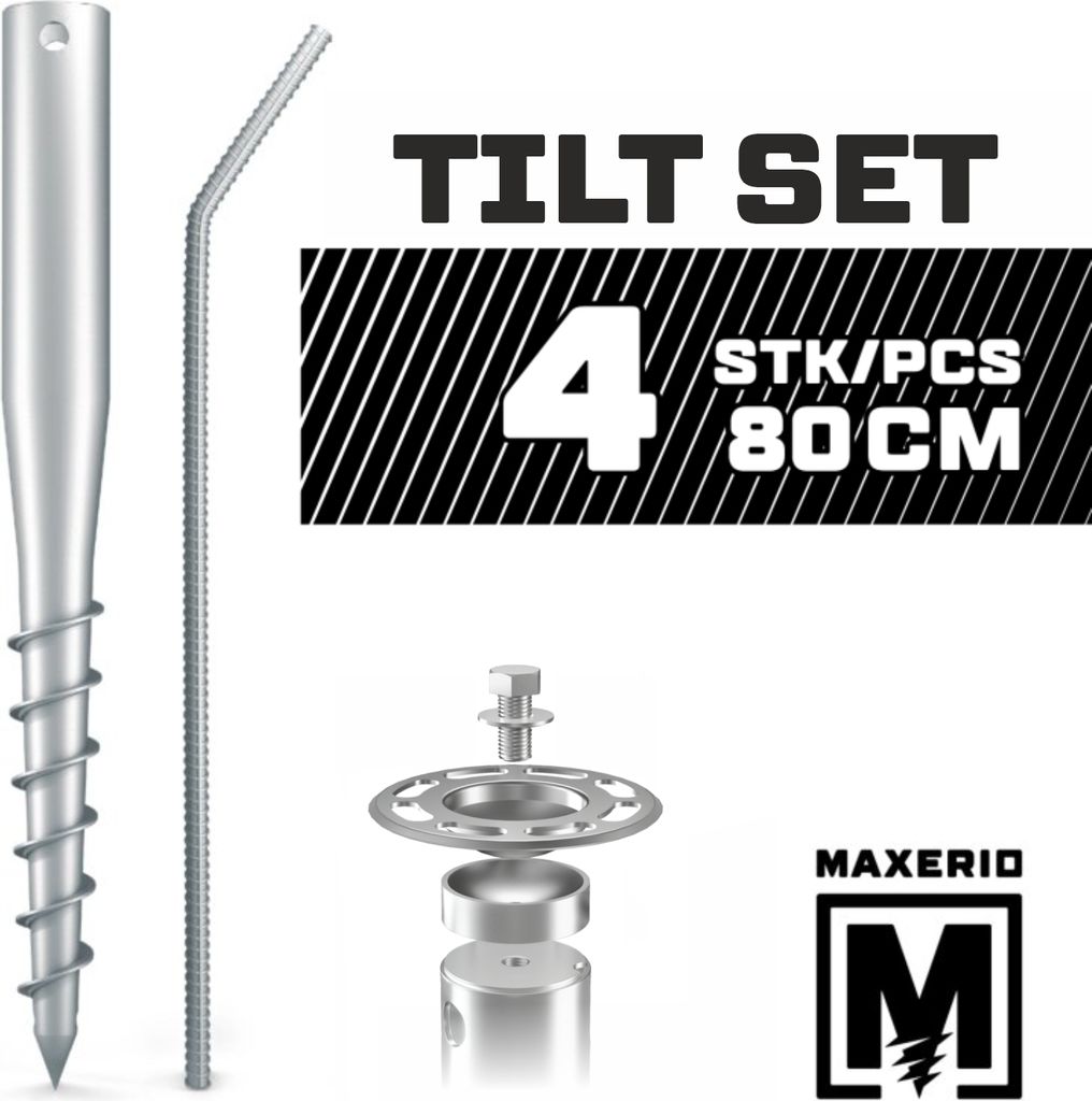 MAXERIO 80 cm 4er TILT-Set Schraubfundamente Ø 60 x 2; M12