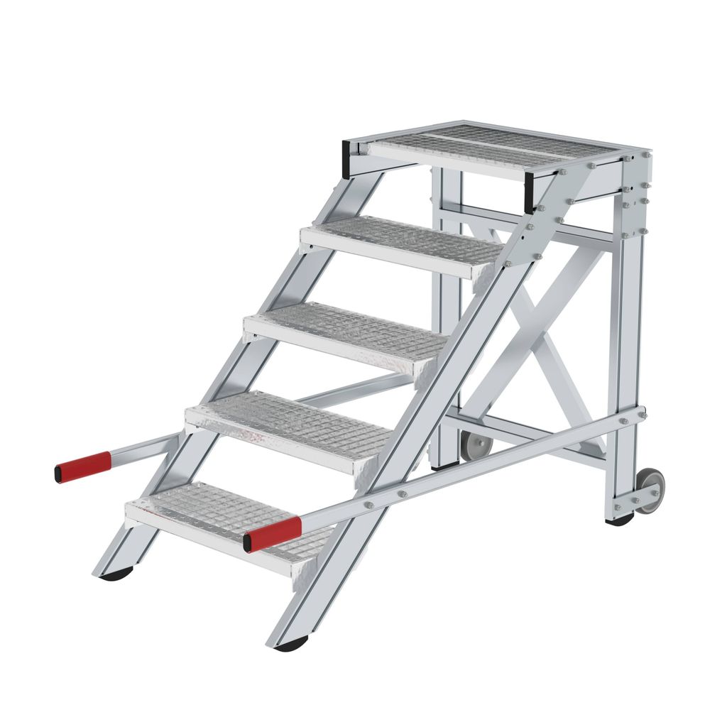 Günzburger Steigtechnik Arbeitspodest fahrbar Stufenbreite 600 mm Stahl-Gitterrost 5 Stufen - 050433