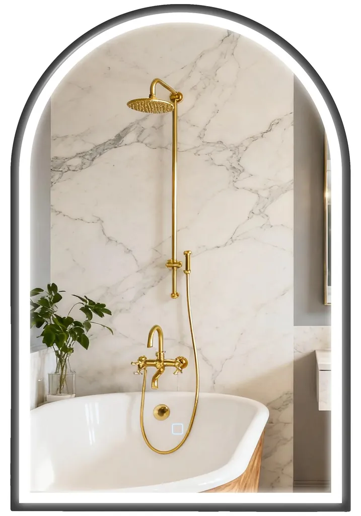 Miroir salle de bain noir mat antibuée à luminosité réglable 80x60cm