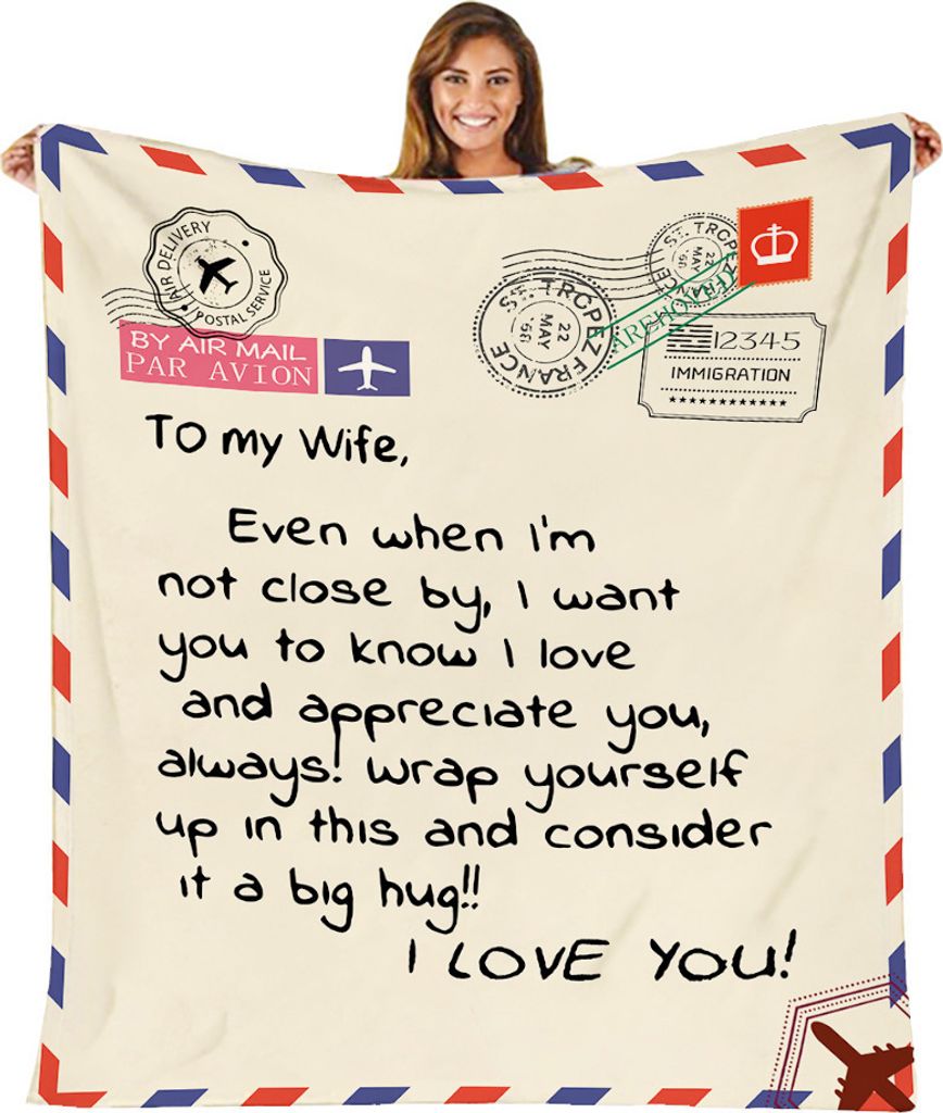 360Home Decke mit gedrucktem Flanell-Brief Kreativbrief Brief an die Ehefrau(Englisch) 180*220cm