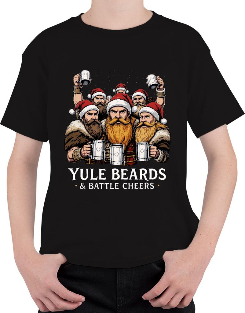 Yule Beards Battle Cheers Wikinger Weihnachten Bierkrug Retro Uni Kinder T-Shirt, Schwarz, 128