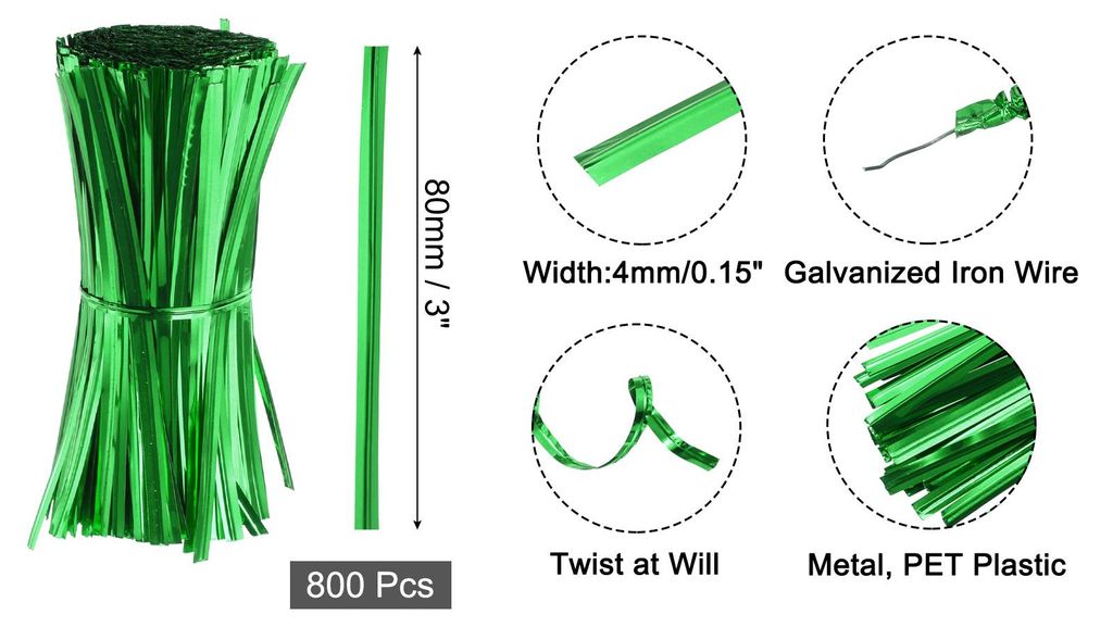 800 Stš¹ck 3" Twistbinder, Metallic Twist Ties, Wiederverwendbare Kunststoffummantelte Drehverschlš¹sse fš¹r B?ckerei, Sš¹?igkeitenbeutel, ...
