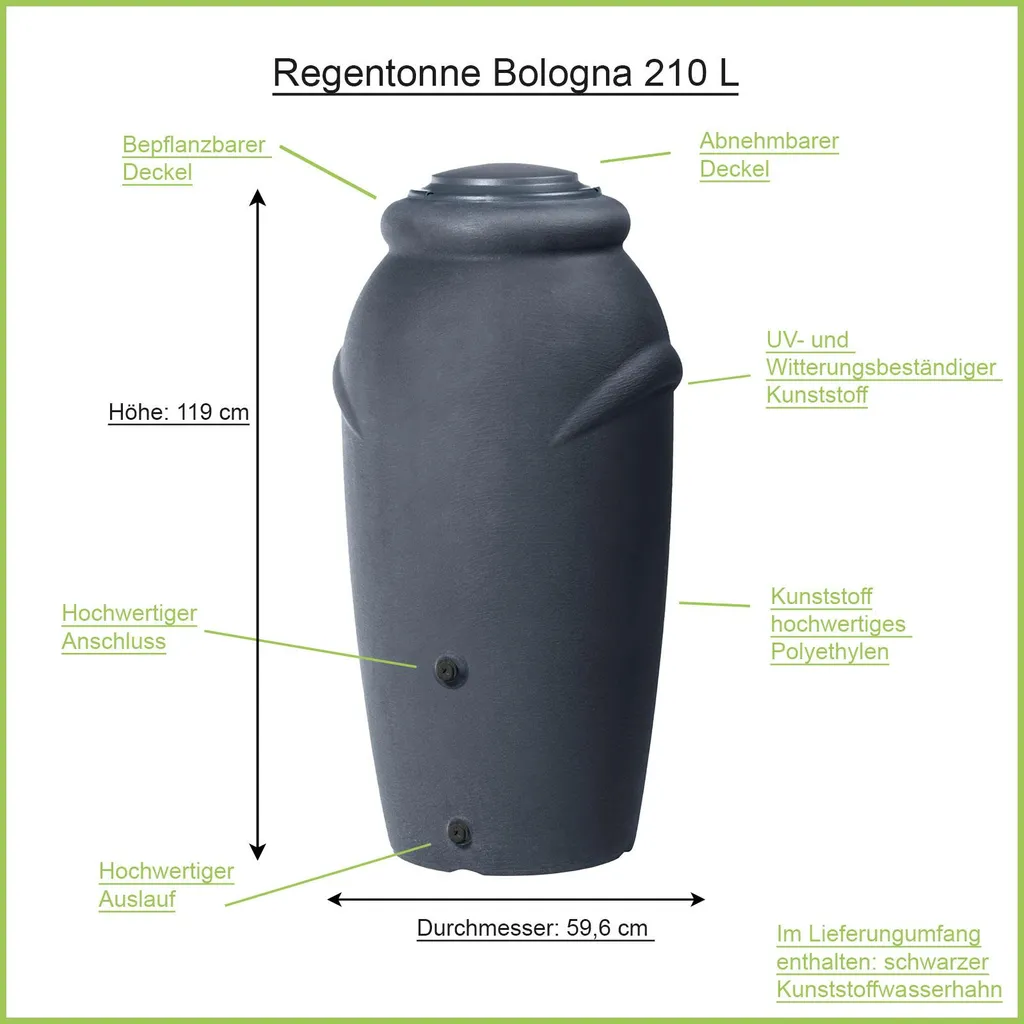 Récupérateur d'eau de pluie 210 litres Anthracite Résistant UV - 4