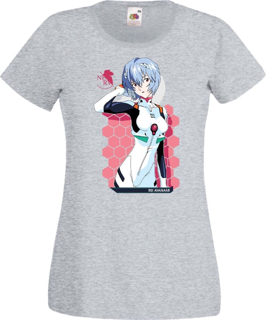 Damen T-Shirt Anime Manga Neon Anime Genesis Manga Evangelion Rei Ayanami 02 Rei Neon, Lady M / Grau