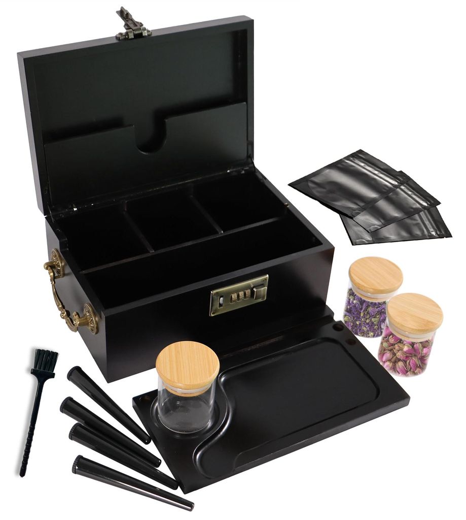 Bambusdoos met cijferslot en accessoires, 3 geurloze Productafbeelding 