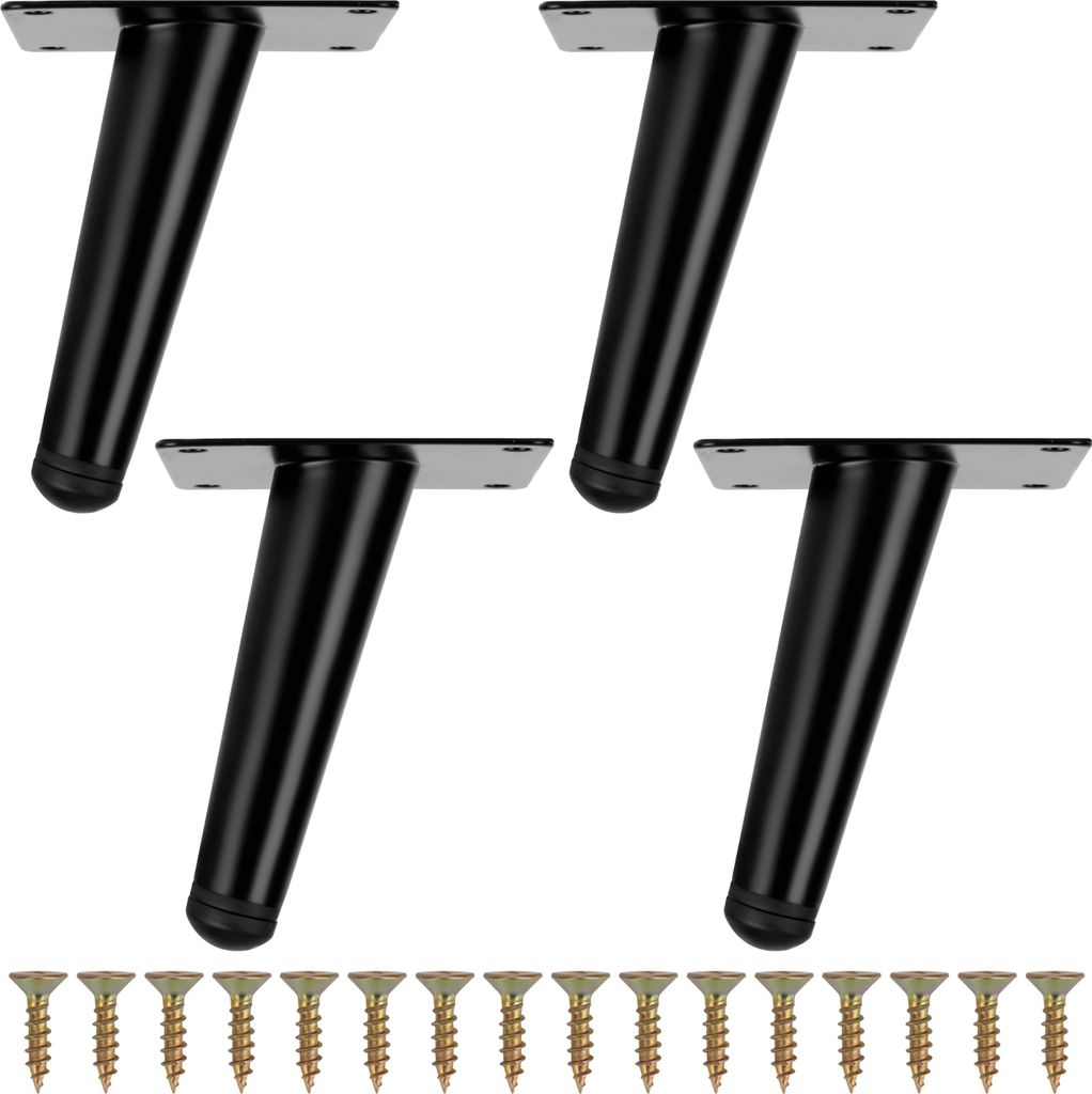 Belle Vous 4er-Pack Schräger Möbelfüße Schwarz aus Metall - Möbelfüße 10cm - Rutschfeste, Konische Möbelfüße Metall für Schrank, Sofa,