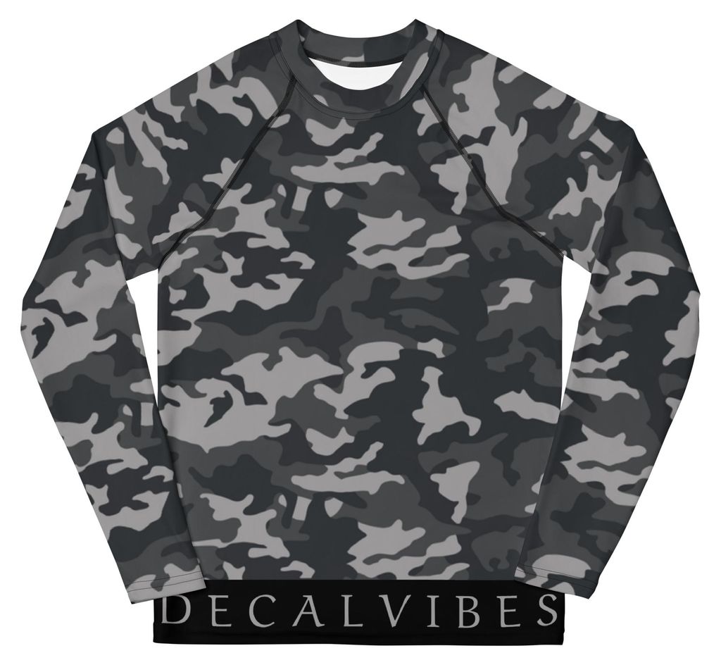 DECALVIBES Mädchen Rash Guard Compression Langarmshirt für Jugendliche Ultimate Greyness Camouflage - 134