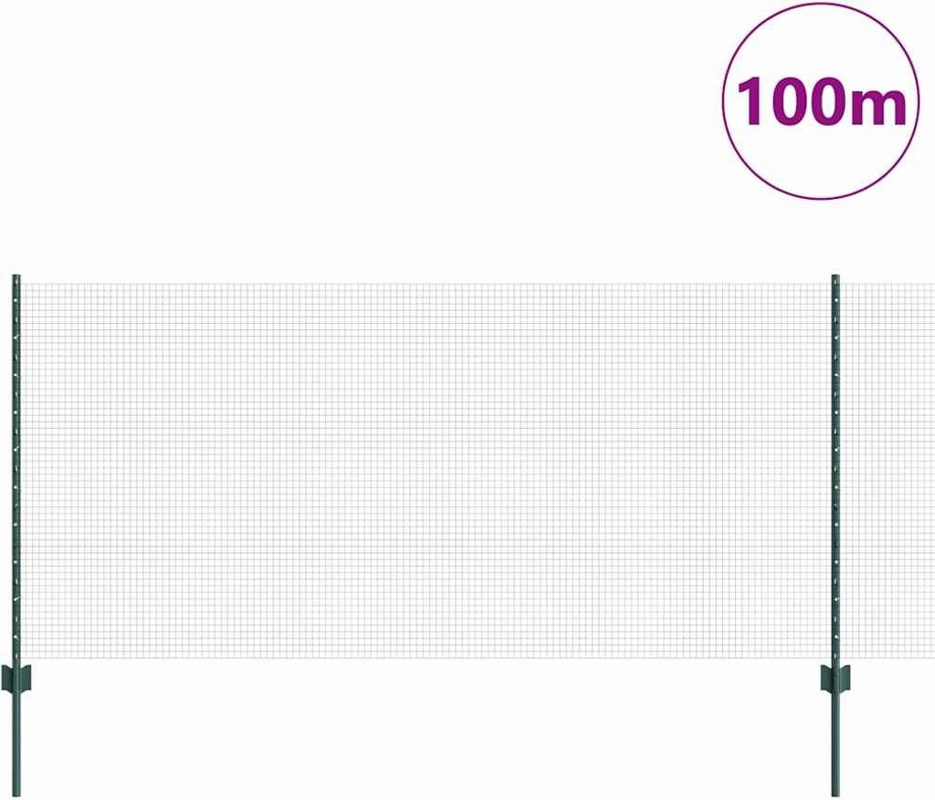 vidaXL Zaun mit Pfosten Grün 1 x 100 m Stahl und PVC