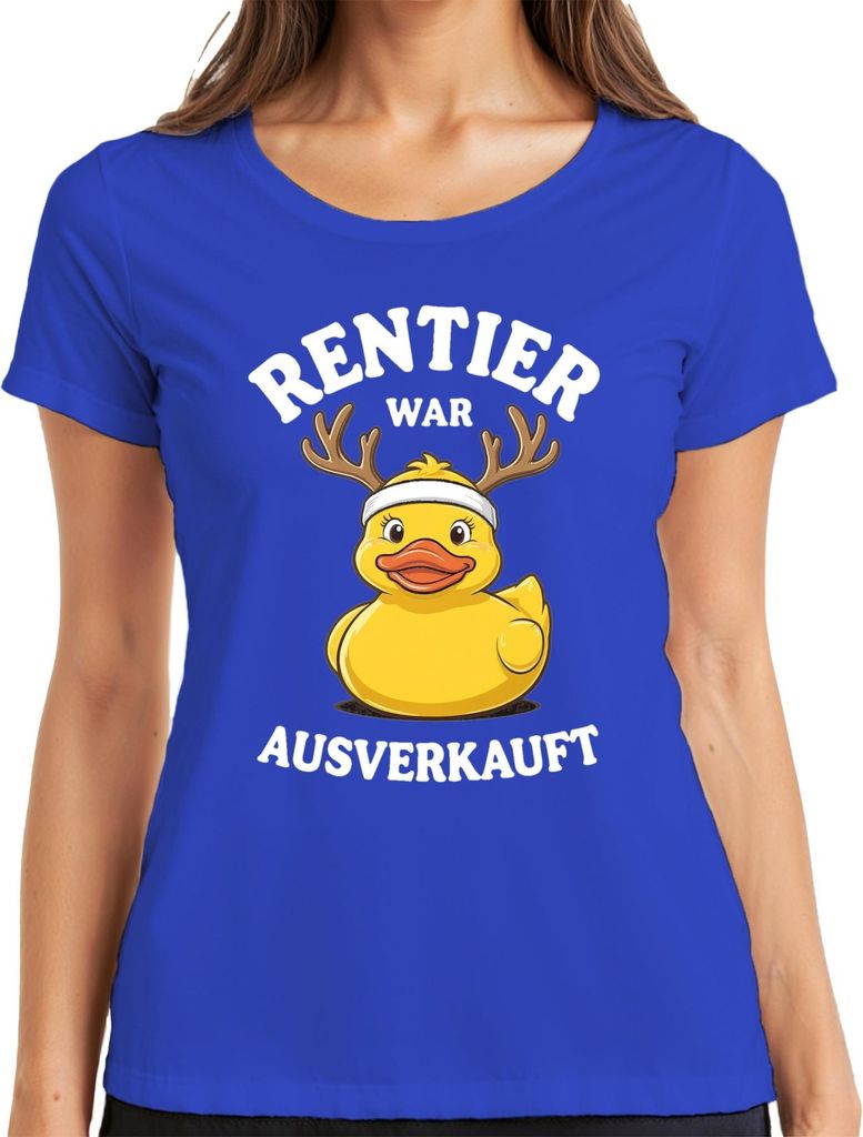 Rentier war t Weihnachten Gummiente Geschenk lustig Damen T-Shirt, Blau, S