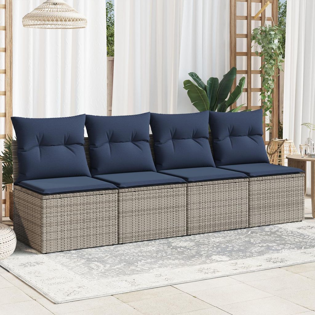 vidaXL | Garten-Sofa | mit Kissen Grau 227 x 62 x 69 cm Poly-Rattan