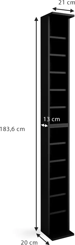 Étagère de rangement Slim Noir 21cm Vicco avec 12 compartiments CD - 3