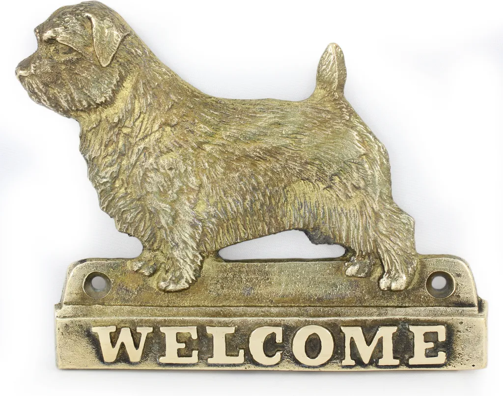 Targhetta Porta Norfolk Terrier Ottone Massiccio - Benvenuto Art-Dog
