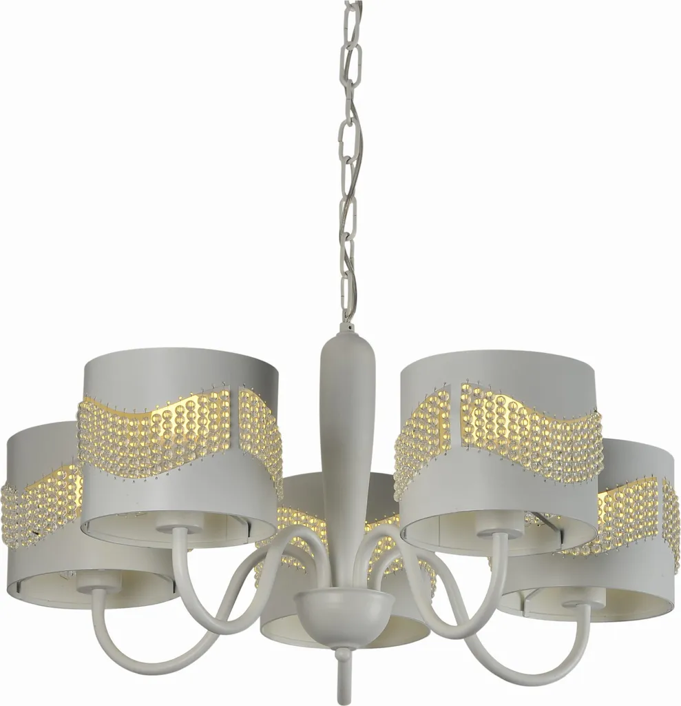 Lustre métal 5 lumières blanc et or 100 cm ANTONIO style industriel