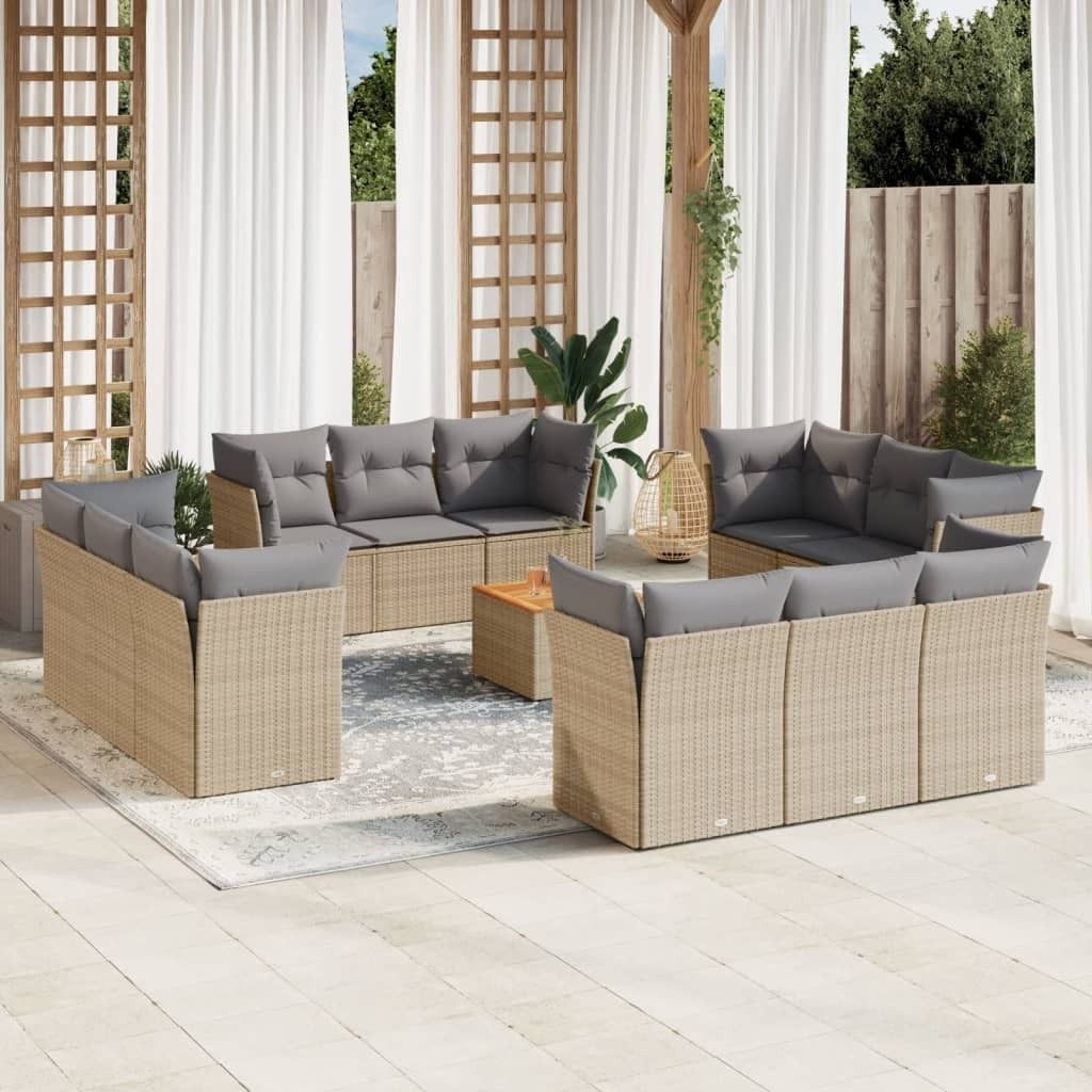 Maison Exclusive - 13-tlg. Garten-Sofagarnitur mit Kissen Beige Poly Rattan