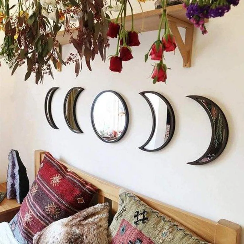 Miroir mural phases de la lune acrylique - Déco bohème sans percer le mur