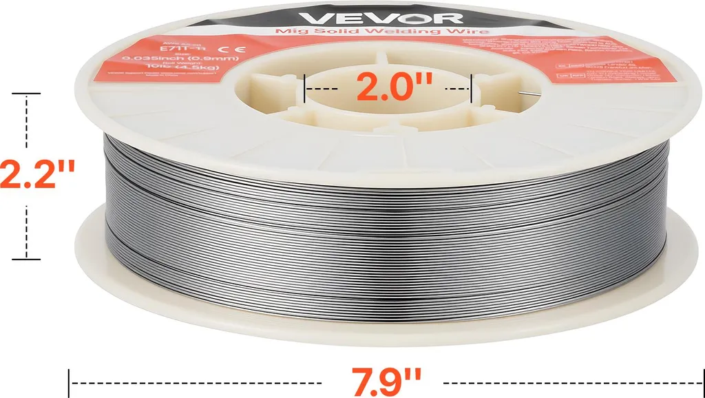 VEVOR filo animato 0,9 mm E71T-11, filo per saldatura MIG, bobina da 4,5 kg per acciaio da costruzione con bassa formazione di spruzzi per tutte le posizioni di saldatura, autoprotettivo per uso esterno, 1 pz. - 8