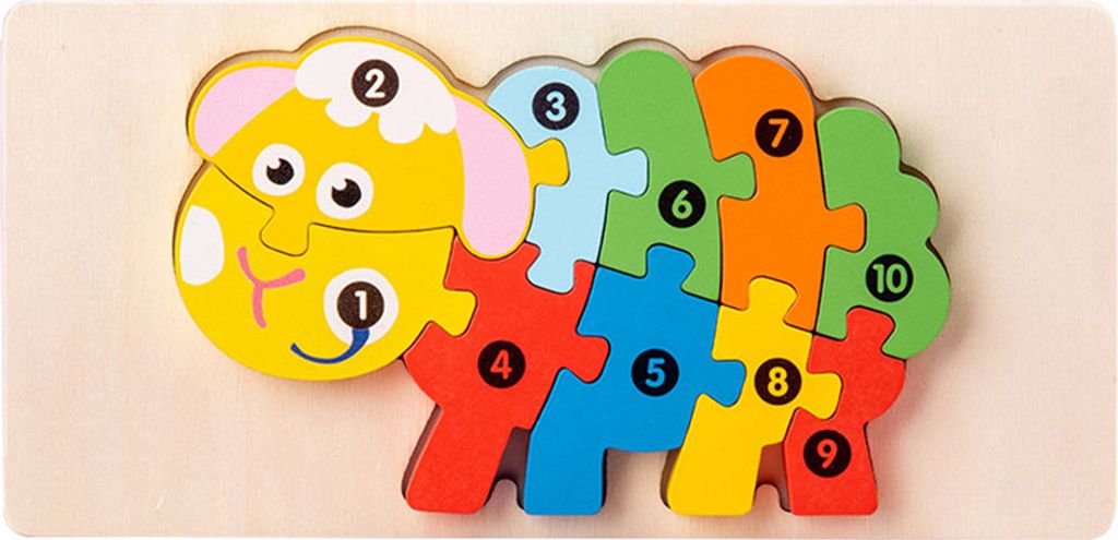 3D Verkehr Tier Dinosaurier Puzzle Blöcke mit numerischen Eingabeaufforderungen, geeignet für Kinder im Alter von 18 Monate und höher,Schafe
