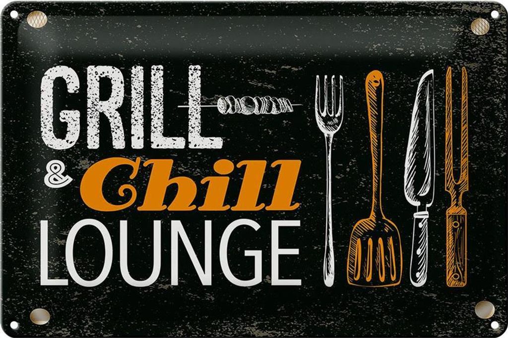 Blechschild  Grill & Chill Fleisch Grillen, 30 x 20 cm, Produktbild 