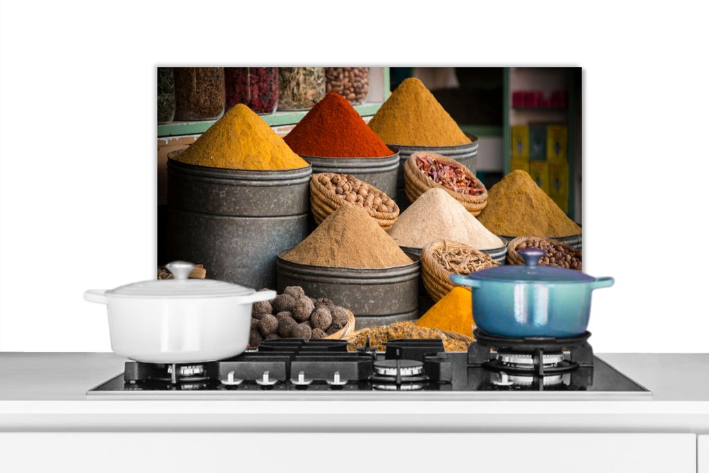 KitchenYeah Spritzschutz Küche - Küchenrückwand - Wandschutz für Herd und Spüle - Kräuter - Ton - Gewürze - Gelb - Braun 60x40 - Alu-Dibon...