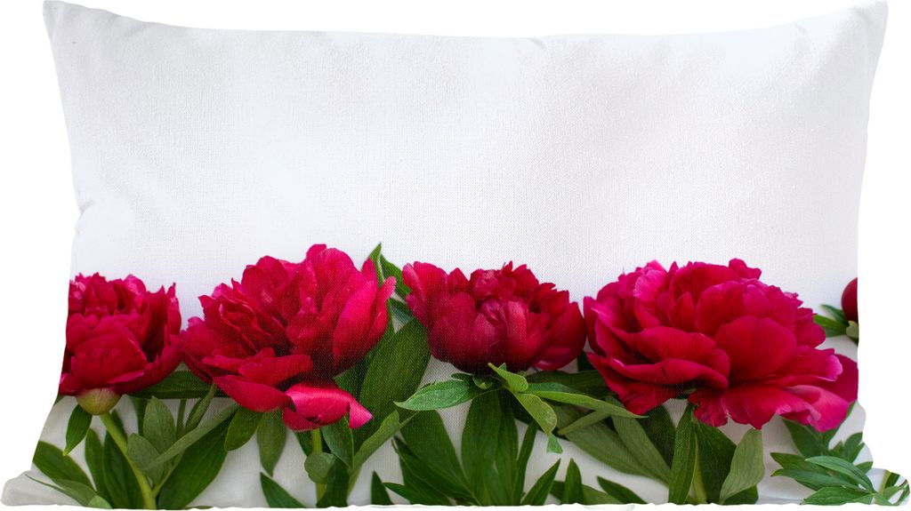 MuchoWow Zierkissen Sofakissen Wohnzimmer Dekokissen 50x30 cm Eine Reihe von roten Pfingstrosen - Wohnzimmerdekoration - Polster mit Photo