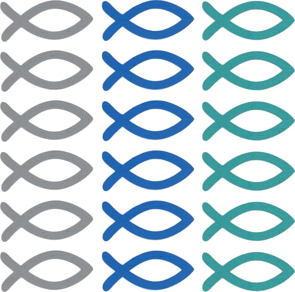 Oblique Unique 18 Holz Fische Streudeko Taufe Kommunion Konfirmation blau türkis grau - Echtholz