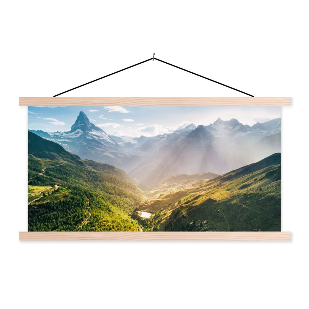 MuchoWow Textilposter Berge - Pflanzen - Landschaft 120x60 cm mit holzfarbenen Rahmen - Klemmleiste