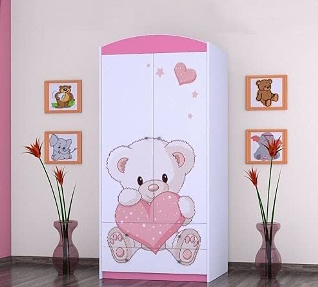 BDW Kleiderschrank, 2 Türen, 2 Schubladen, Garderobenschrank, 180x90 cm, Rose