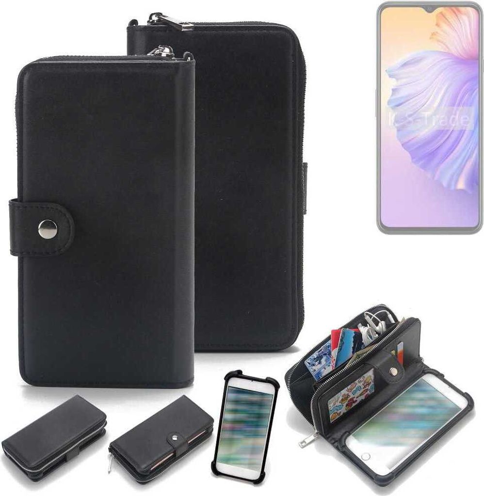 K-S-Trade 2in1 Handyhülle Schutzhülle kompatibel mit Wiko T60 & Portemonnee Cover Handy Hülle Case Etui Geldbörse Wallet Bookstyle Hülle schwarz
